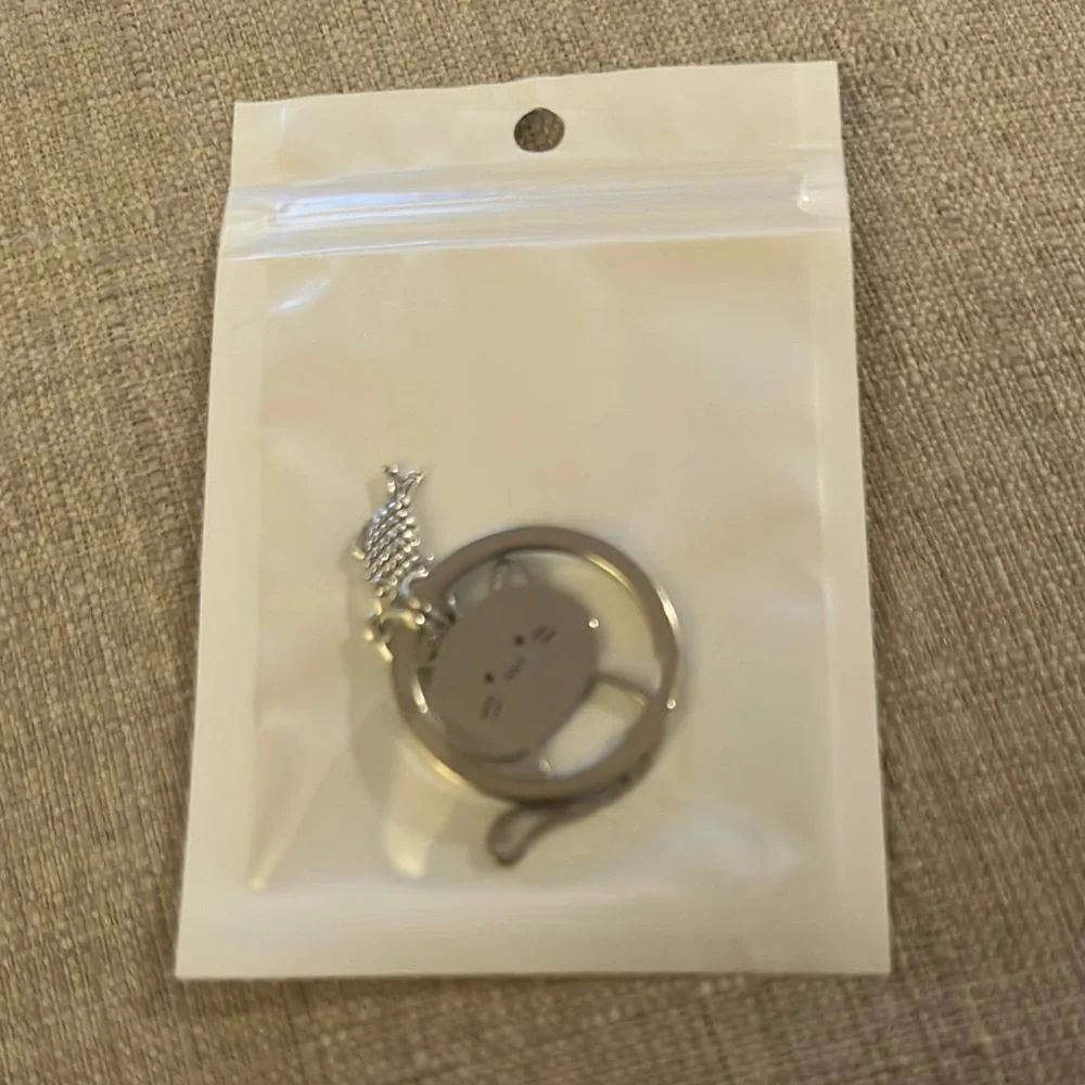 Silver Cat Keychain with Fish Charm